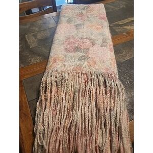 Artisan Hand Woven Wool Throw Blanket Spring Floral 50" X 72" Long Fringe Edge